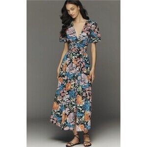Anthropologie Yukiko Noritake Katerina Button Front Sz L Floral Midi Dress NWOT